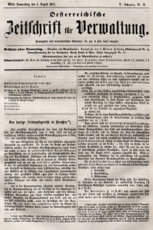 Oesterreichische Zeitschrift für Verwaltung. Jg. 5, 1872, nr 31