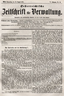Oesterreichische Zeitschrift für Verwaltung. Jg. 5, 1872, nr 35