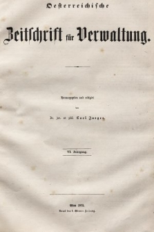 Oesterreichische Zeitschrift für Verwaltung. Jg. 6, 1873, indeksy