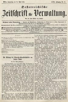 Oesterreichische Zeitschrift für Verwaltung. Jg. 17, 1884, nr 17