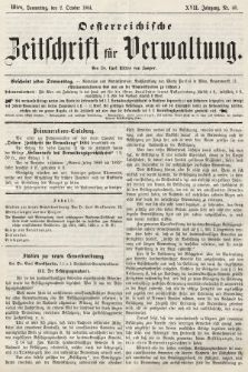 Oesterreichische Zeitschrift für Verwaltung. Jg. 17, 1884, nr 40