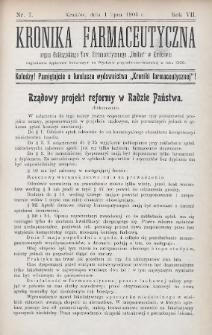 Kronika Farmaceutyczna : organ Galicyjskiego Towarzystwa Farmaceutycznego "Unitas" w Krakowie. 1904, nr 7