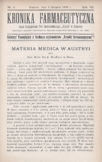 Kronika Farmaceutyczna : organ Galicyjskiego Towarzystwa Farmaceutycznego "Unitas" w Krakowie. 1904, nr 8