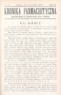 Kronika Farmaceutyczna : organ Galicyjskiego Towarzystwa Farmaceutycznego „Unitas” w Krakowie. 1901, nr 9