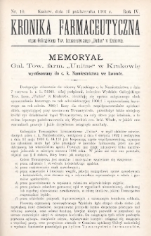 Kronika Farmaceutyczna : organ Galicyjskiego Towarzystwa Farmaceutycznego „Unitas” w Krakowie. 1901, nr 10