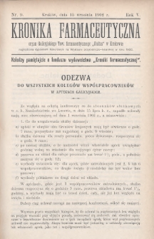 Kronika Farmaceutyczna : organ Galicyjskiego Towarzystwa Farmaceutycznego „Unitas” w Krakowie. 1902, nr 9