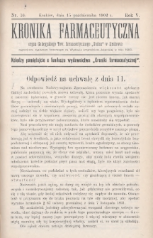 Kronika Farmaceutyczna : organ Galicyjskiego Towarzystwa Farmaceutycznego „Unitas” w Krakowie. 1902, nr 10