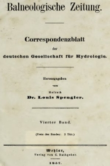 Balneologische Zeitung : Correspondenzblatt der deutschen Gesellschaft für Hydrologie. Bd. 4, 1856, strona tytułowa