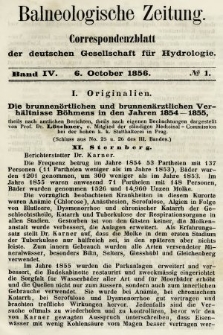 Balneologische Zeitung : Correspondenzblatt der deutschen Gesellschaft für Hydrologie. Bd. 4, 1856, nr 1