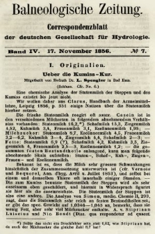 Balneologische Zeitung : Correspondenzblatt der deutschen Gesellschaft für Hydrologie. Bd. 4, 1856, nr 7