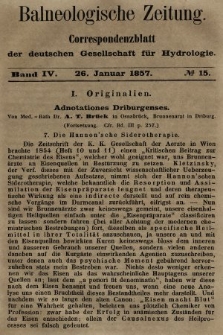 Balneologische Zeitung : Correspondenzblatt der deutschen Gesellschaft für Hydrologie. Bd. 4, 1857, nr 15