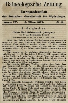 Balneologische Zeitung : Correspondenzblatt der deutschen Gesellschaft für Hydrologie. Bd. 4, 1857, nr 18