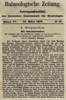 Balneologische Zeitung : Correspondenzblatt der deutschen Gesellschaft für Hydrologie. Bd. 4, 1857, nr 19
