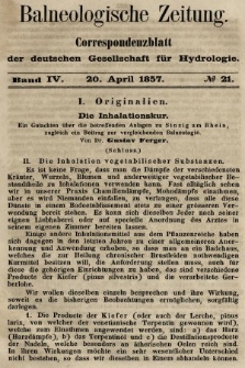 Balneologische Zeitung : Correspondenzblatt der deutschen Gesellschaft für Hydrologie. Bd. 4, 1857, nr 21