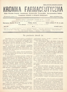 Kronika Farmaceutyczna : organ oficjalny Związku Zawodowego Farmaceutów Pracowników w Rzeczypospolitej Polskiej. 1926, nr 1