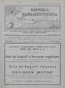 Kronika Farmaceutyczna : organ oficjalny Związku Zawodowego Farmaceutów Pracowników w Rzeczypospolitej Polskiej. 1927, nr 1