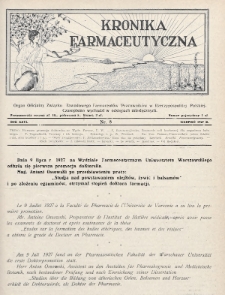 Kronika Farmaceutyczna : organ oficjalny Związku Zawodowego Farmaceutów Pracowników w Rzeczypospolitej Polskiej. 1927, nr 8