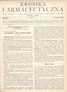 Kronika Farmaceutyczna : organ Związku Zawodowego Farmaceutów-Pracowników w Rzeczypospolitej Polskiej. 1929, nr 17