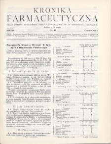 Kronika Farmaceutyczna : organ Związku Zawodowego Farmaceutów-Pracowników w Rzeczypospolitej Polskiej. 1930, nr 11