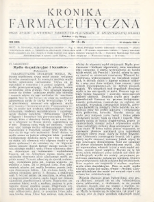 Kronika Farmaceutyczna : organ Związku Zawodowego Farmaceutów-Pracowników w Rzeczypospolitej Polskiej. 1930, nr 15-16