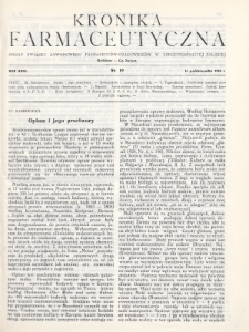 Kronika Farmaceutyczna : organ Związku Zawodowego Farmaceutów-Pracowników w Rzeczypospolitej Polskiej. 1930, nr 19