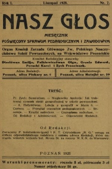 Nasz Głos : miesięcznik poświęcony sprawom pedagogicznym i zawodowym. R. 1, 1925, nr 7