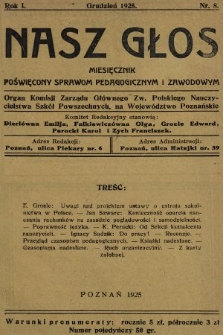 Nasz Głos : miesięcznik poświęcony sprawom pedagogicznym i zawodowym. R. 1, 1925, nr 8