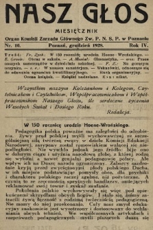 Nasz Głos : organ Komisji Zarządu Głównego [Związku Polskiego Nauczycielstwa Szkół Powszechnych] w Poznaniu : miesięcznik. 1928, nr 10