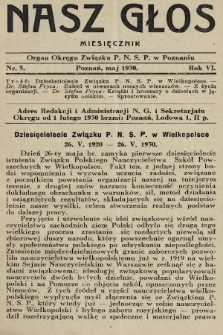 Nasz Głos : organ Okręgu Związku [Polskiego Nauczycielstwa Szkół Powszechnych] w Poznaniu : miesięcznik. 1930, nr 5