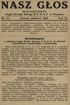 Nasz Głos : organ Zarządu Okręgu [Związku Polskiego Nauczycielstwa Szkół Powszechnych] w Poznaniu : miesięcznik. R. 6, 1930, nr 10