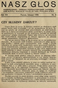 Nasz Głos : miesięcznik - organ Poznańskiego Okręgu Związku Nauczycielstwa Polskiego. R. 13, 1936, nr 3