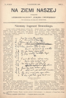 Na Ziemi Naszej : dodatek literacko-naukowy „Kurjera Lwowskiego”. 1909, nr 21