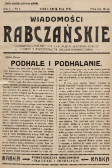 Wiadomości Rabczańskie : czasopismo poświęcone aktualnym sprawom zdroju i gminy z wyczerpującym działem informacyjnym. 1937, nr 4