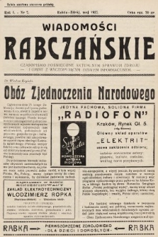 Wiadomości Rabczańskie : czasopismo poświęcone aktualnym sprawom zdroju i gminy z wyczerpującym działem informacyjnym. 1937, nr 7
