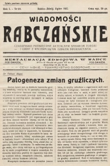 Wiadomości Rabczańskie : czasopismo poświęcone aktualnym sprawom zdroju i gminy z wyczerpującym działem informacyjnym. 1937, nr 10
