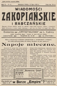 Wiadomości Zakopiańskie i Rabczańskie : czasopismo poświęcone aktualnym sprawom obu uzdrowisk z bogatą kroniką towarzyską i sportową, z wyczerpującym działem informacyjnym. 1938, nr 21