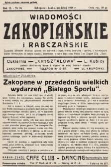 Wiadomości Zakopiańskie i Rabczańskie : czasopismo poświęcone aktualnym sprawom obu uzdrowisk z bogatą kroniką towarzyską i sportową, z wyczerpującym działem informacyjnym. 1938, nr 24