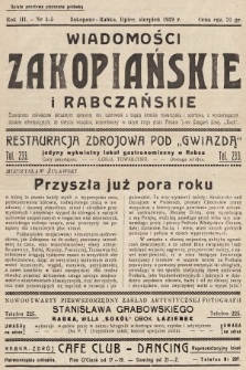 Wiadomości Zakopiańskie i Rabczańskie : czasopismo poświęcone aktualnym sprawom obu uzdrowisk z bogatą kroniką towarzyską i sportową, z wyczerpującym działem informacyjnym. 1939, nr 4-5