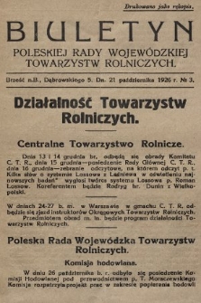 Biuletyn Poleskiej Rady Wojewódzkiej Towarzystw Rolniczych. 1926, nr 3