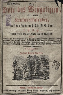 Der Bote aus Westgalizien oder neuer Krakauerkalender. 1804
