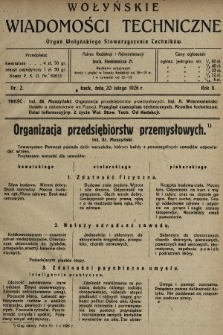 Wołyńskie Wiadomości Techniczne : organ Wołyńskiego Stowarzyszenia Techników. 1926, nr 2