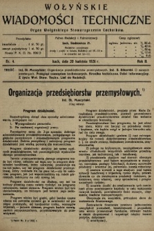 Wołyńskie Wiadomości Techniczne : organ Wołyńskiego Stowarzyszenia Techników. 1926, nr 4