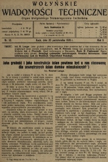 Wołyńskie Wiadomości Techniczne : organ Wołyńskiego Stowarzyszenia Techników. 1926, nr 10