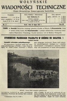 Wołyńskie Wiadomości Techniczne : organ Wołyńskiego Stowarzyszenia Techników. 1927, nr 7