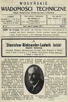 Wołyńskie Wiadomości Techniczne : organ Wołyńskiego Stowarzyszenia Techników. 1927, nr 8