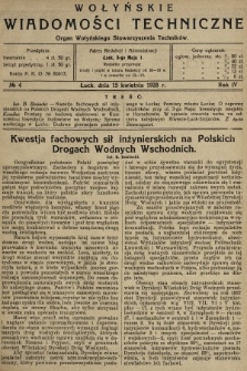 Wołyńskie Wiadomości Techniczne : organ Wołyńskiego Stowarzyszenia Techników. 1928, nr 4
