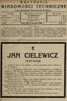 Wołyńskie Wiadomości Techniczne : organ Wołyńskiego Stowarzyszenia Techników. 1928, nr 8