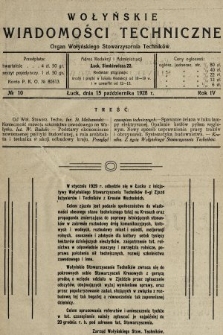 Wołyńskie Wiadomości Techniczne : organ Wołyńskiego Stowarzyszenia Techników. 1928, nr 10