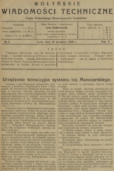 Wołyńskie Wiadomości Techniczne : organ Wołyńskiego Stowarzyszenia Techników. 1929, nr 9