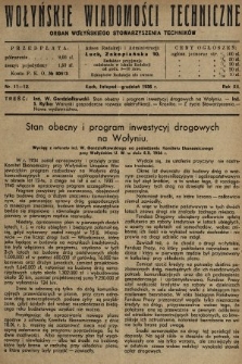 Wołyńskie Wiadomości Techniczne : organ Wołyńskiego Stowarzyszenia Techników. 1936, nr 11-12